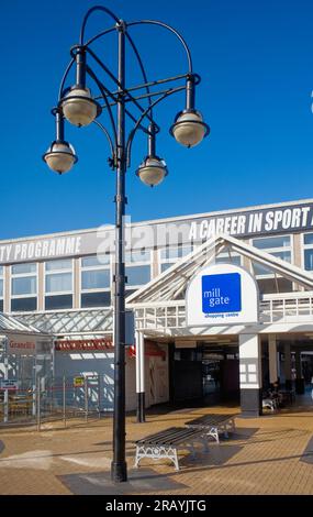 The Millgate shopping area adjoins the market at Bury Stock Photo