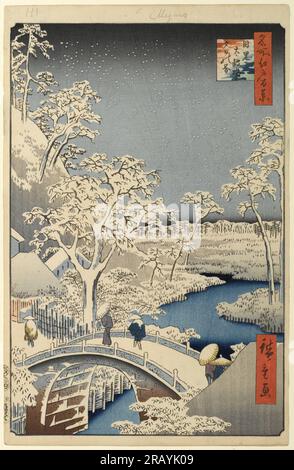 111. Meguro Drum Bridge and Sunset Hill 1857 by Hiroshige Stock Photo