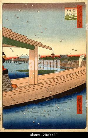 39. Distant View of Kinryūzan Temple and the Azuma Bridge 1857 by Hiroshige Stock Photo