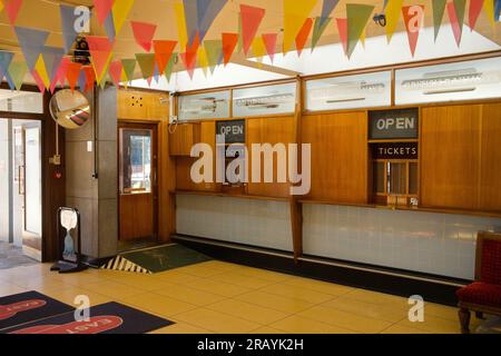 The 1960s designed ticket office at Bury Station on the East Lancashire Railway Stock Photo