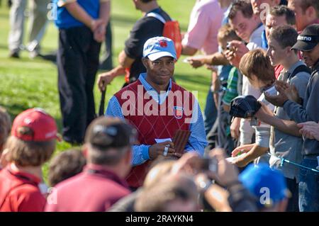 Team USA golfer Tiger Woods during the 2010 Ryder Cup at the Celtic Manor in Newport, UK.  N.B. Strictly editorial use only Stock Photo