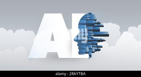 Smart City, Automated Digital Control, Deep Learning, Artificial Intelligence and Future Technology Concept Design with Cityscape Forming a Human Head Stock Vector