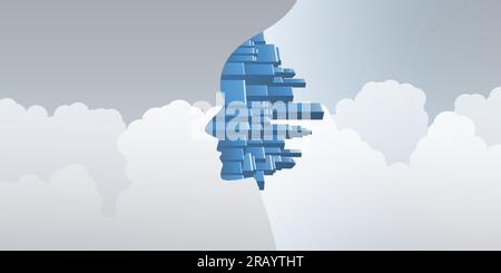 Smart City, Automated Digital Control, Deep Learning, Artificial Intelligence and Future Technology Concept Design with Cityscape Forming a Human Head Stock Vector