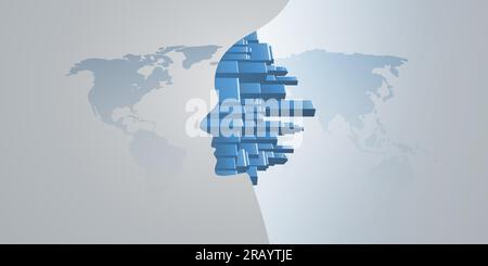 Smart City, Automated Digital Control, Deep Learning, Artificial Intelligence and Future Technology Concept Design with Cityscape Forming a Human Head Stock Vector