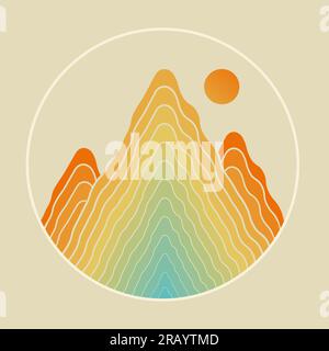Rainbow mountains logo in minimal linear style. Stock Vector