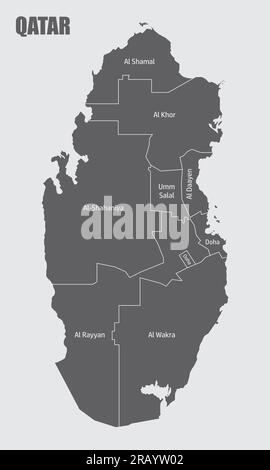 Qatar administrative map isolated on gray background Stock Vector