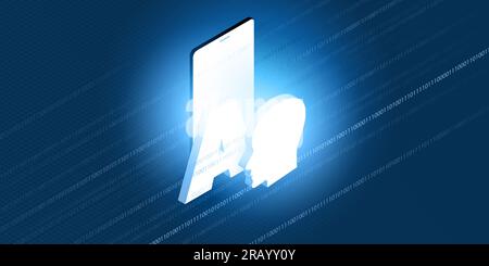Futuristic Machine Learning, Artificial Intelligence, Cloud Computing, Automated Support Assistance and Networks Design Concept with Isometric AI Labe Stock Vector