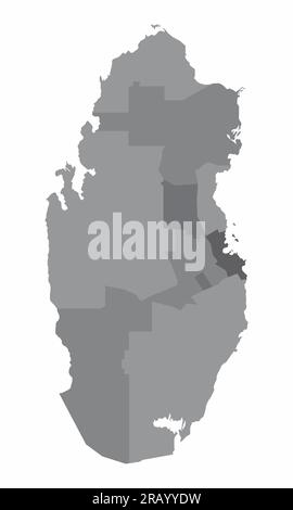 The administrative map of Qatar in grayscale isolated on white background Stock Vector