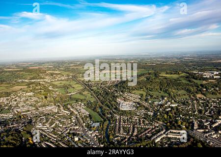 City Of Bath from above arial view looking towards Wiltshire Stock Photo