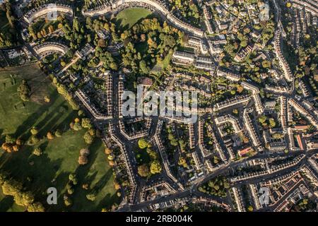 Royal Crescent in City Of Bath from above arial view Stock Photo