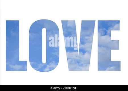 Word love made from blue sky clouds, isolated on white background Stock Photo