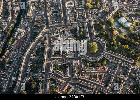 The Circus in the City Of Bath from above arial view Stock Photo