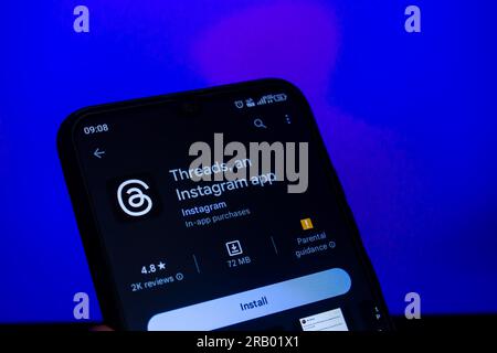 Instagram Threads app from Meta. New social media application Threads. New rival of Twitter. Afyonkarahisar, Turkey - July 6, 2023. Stock Photo