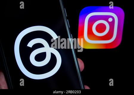 Instagram Threads app from Meta. New social media application Threads. New rival of Twitter. Afyonkarahisar, Turkey - July 6, 2023. Stock Photo
