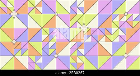 Y2k aesthetic background. Abstract vector geometric pattern in psychedelic colors with triangles, lines and stars. Trendy web banner design. Stock Vector