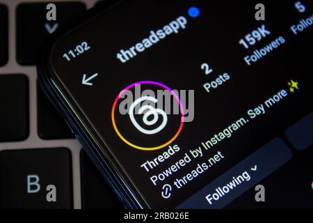 Instagram Threads app from Meta. New social media application Threads. New rival of Twitter. Afyonkarahisar, Turkey - July 6, 2023. Stock Photo