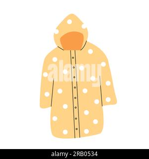 Yellow cute polka dot raincoat on white background flat vector illustration Stock Vector
