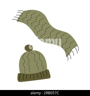 Winter hat with pompom and scarf flat design vector illustration Stock Vector