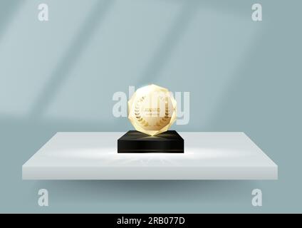 Blank frame and acrylic glass trophy award on shelf mockup set, vector isolated illustration. Certificate, diploma frame and first, second, third plac Stock Vector