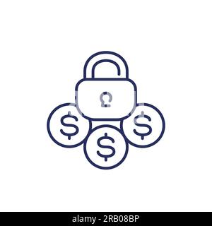 locked funds line icon on white, vector Stock Vector