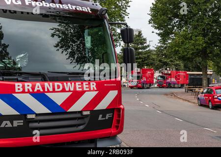 Rotterdam, Netherlands - 2019-9-6: Fire trucks and vehicles parked outside on the streets of Rotterdam Stock Photo