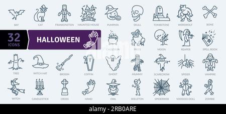 Halloween icons Pack. Thin line icons set. Simple vector icons Stock Vector