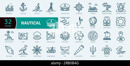 Nautical and ocean icons Pack. Thin line icon collection. Outline web icon set Stock Vector