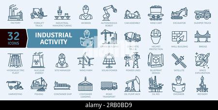 Industrial Activity icons Pack. Thin line Collection Smart Technology icons Stock Vector