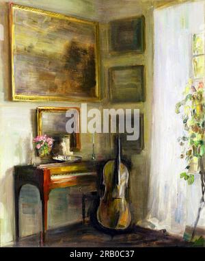 Interior with Cello and Spinet by Carl Holsøe Stock Photo