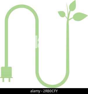 eco green electric plug with leaves icon vector save energy with ...