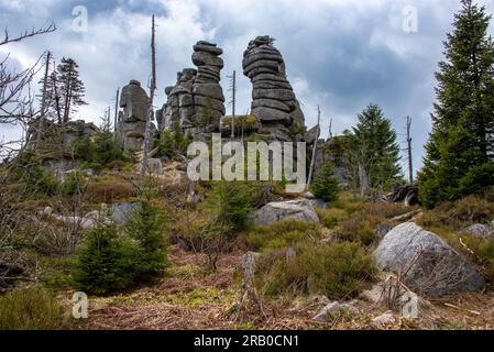One of several bizarre granite rock formations at Dreisesselberg in Eastern Bavaria. The mountain range is popular with hikers and weekend walkers Stock Photo