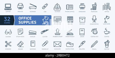 Office Supplies Icons Pack. Thin line icons set. Simple vector icons Stock Vector