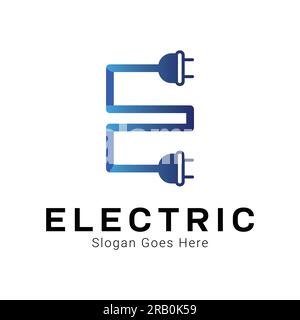 Initial Letter E with Electric Wire Logo Design Electrical E Stock Vector