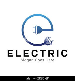 Initial Letter E with Electric Wire Logo Design Electrical E Stock Vector