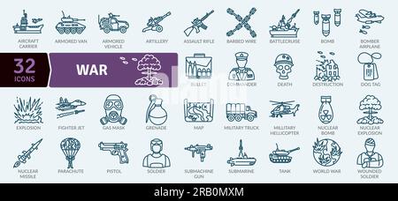 War and conflict icons Pack. Thin line icon collection. Outline web icon set Stock Vector