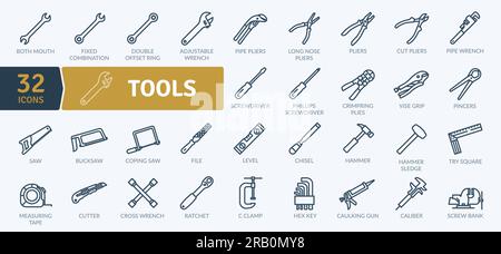 Work Tools Icons. Line icons collection set. Simple vector icons Stock Vector