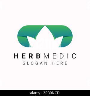Herb Medicine Logo Design Natural Green Pills Homeopathy Logotype Stock Vector