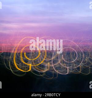 Germany, North Rhine-Westphalia, Wuppertal, city view with light traces. Stock Photo