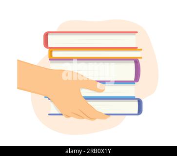 hand holding stack of books; concept of learning, university; wisdom -vector illustration Stock Vector