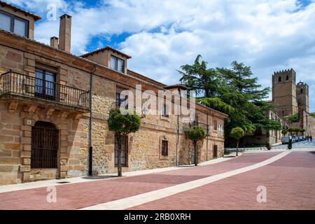 Typical stone houses in the city center of Sigüenza medieval town, Guadalajara province, Spain Stock Photo