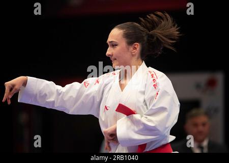 Parla Doaa TATAR (Goju Ryu Schifferstadt) action, karate, women's kata on July 6th, 2023 in Duesseldorf/ Germany. The finals 2023 Rhine-Ruhr from 06.07 - 09.07.2023 Stock Photo