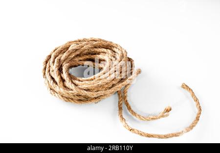 Skein of textured rope yarn on white background with shadows. Stock Photo