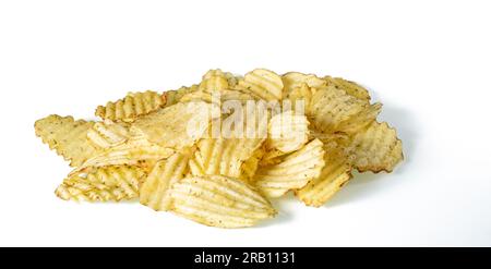 A bunch of potato chips with dill on a white background. Stock Photo