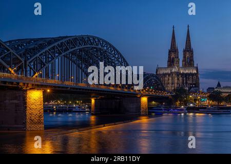 Cologne skyline with cathedral and Hohenzollern bridge. Cologne, North Rhine-Westphalia, Germany. Stock Photo