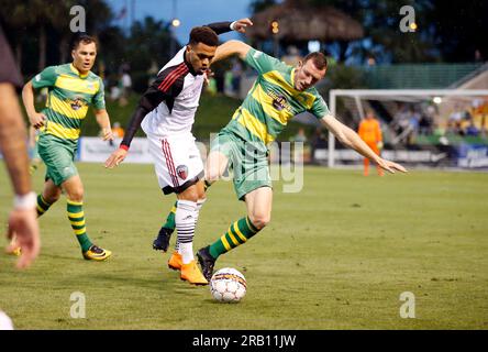 APRIL 7, 2018 - ST. PETERSBURG, FLORIDA: The Tampa Bay Rowdies Neill Collins during a match against Ottawa Fury FC at Al Lang Field. Collins was named the Head Coach at Barnsley F.C. on July 6, 2023. Stock Photo