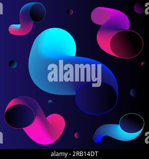 Abstract 3d blended retro futuristic colors, tube shapes, neon worms, synthwave cyberpunk style vector illustration Stock Vector