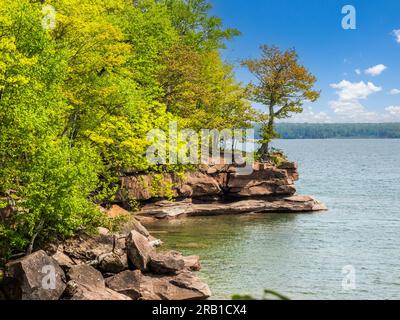 Rocky coastline of Lake Superior in Big Bay State Park in La Pointe on Madeline Island in the Apostle Islands National Lakeshore in Wisconsin USA Stock Photo