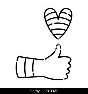 Like sign line icon, hand and rainbow heart Stock Vector