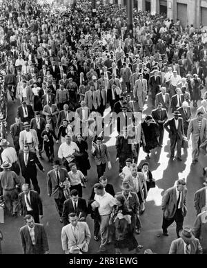 New York, New York: September 29, 1955. Baseball fans leaving Yankee Stadium. Stock Photo