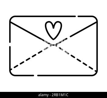 Love letter, closed envelope with heart, vector black line icon Stock Vector